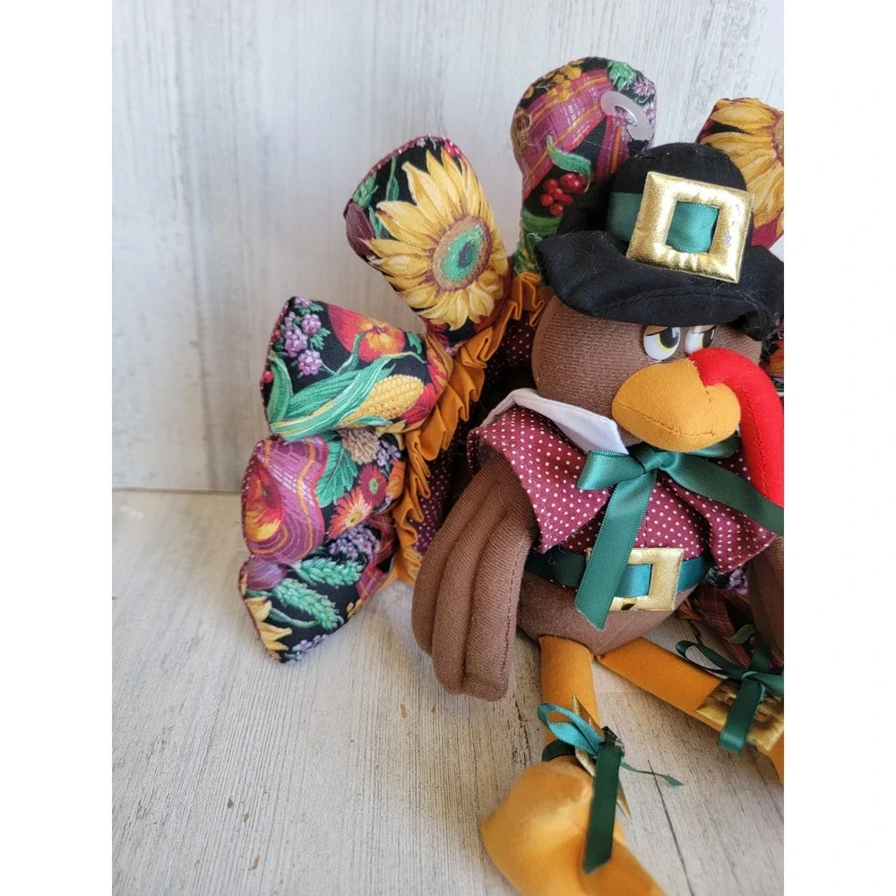 Vintage plush Thanksgiving turkey bird fall unique Pilgrim home decor figure